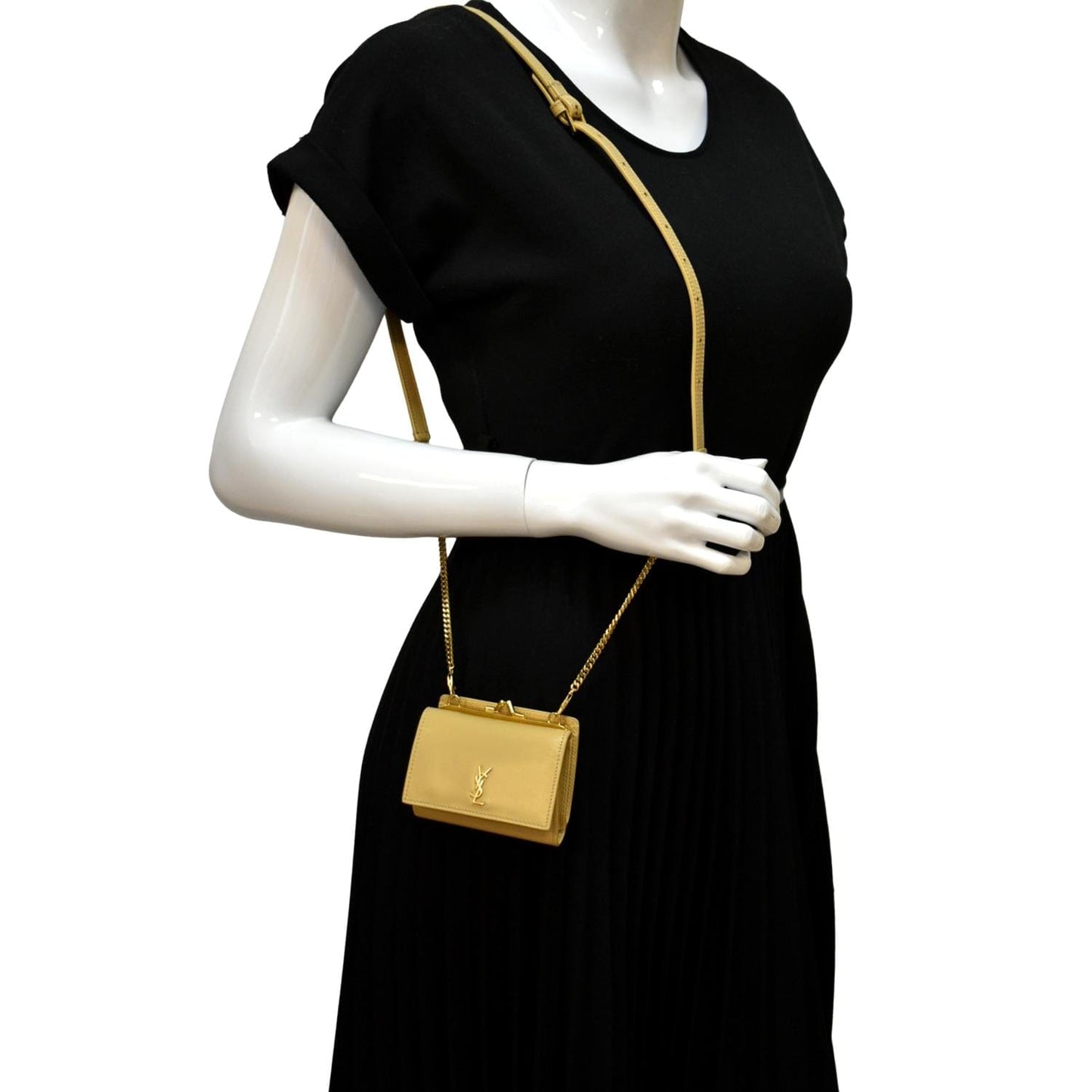 SAINT LAURENT Rider Smooth Leather Shoulder Bag Beige