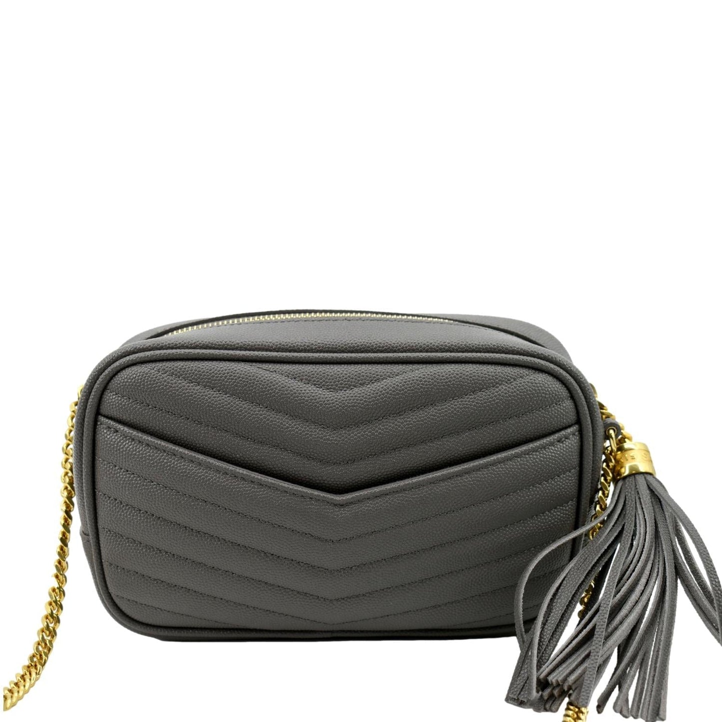 SAINT LAURENT Lou Chevron Leather Camera Crossbody Bag Storm
