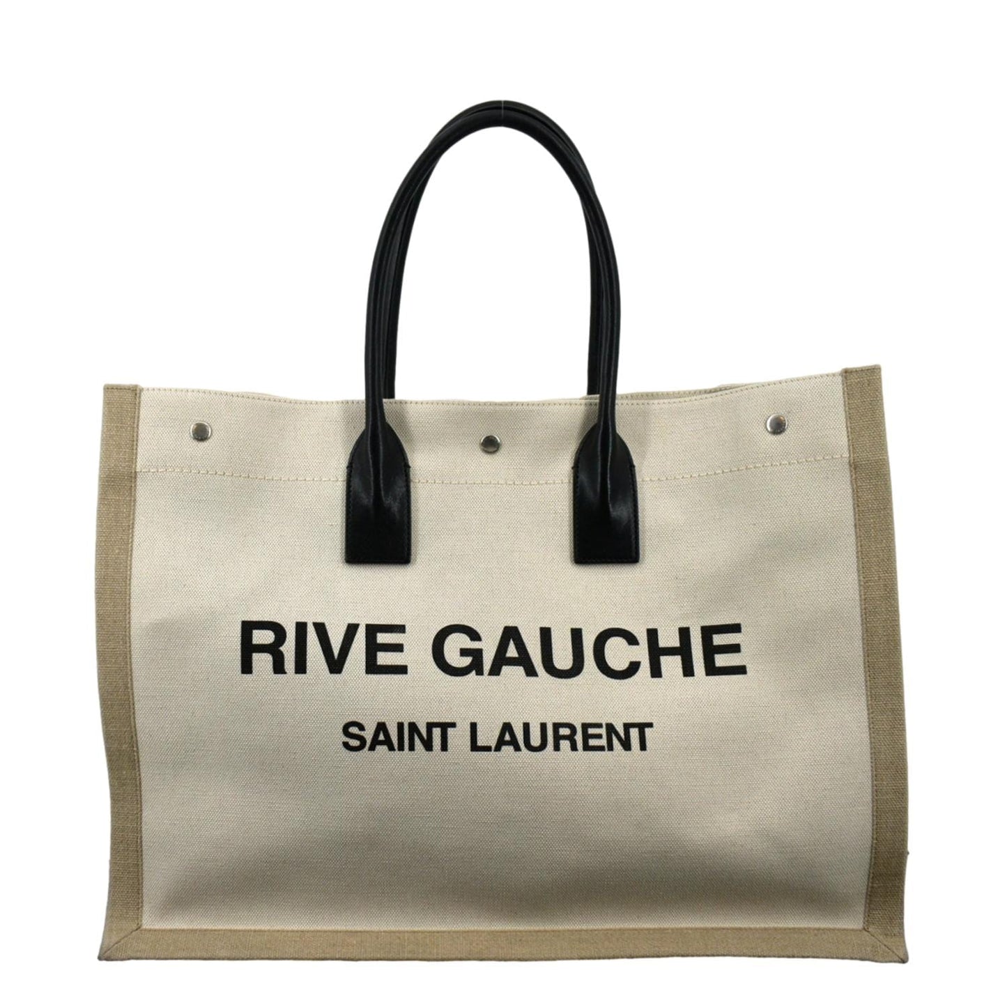 SAINT LAURENT Rive Gauche Small Linen Leather Tote Griege