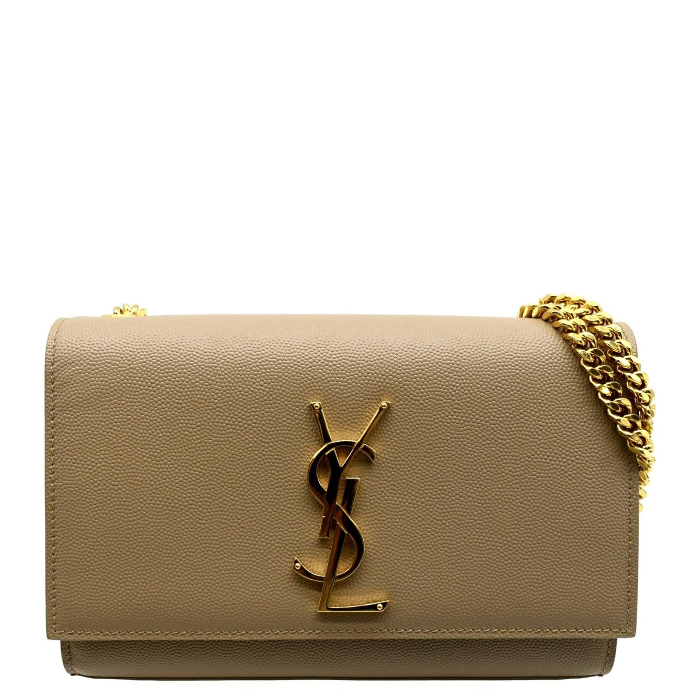 SAINT LAURENT Kate Leather Chain Clutch Crossbody Bag Beige
