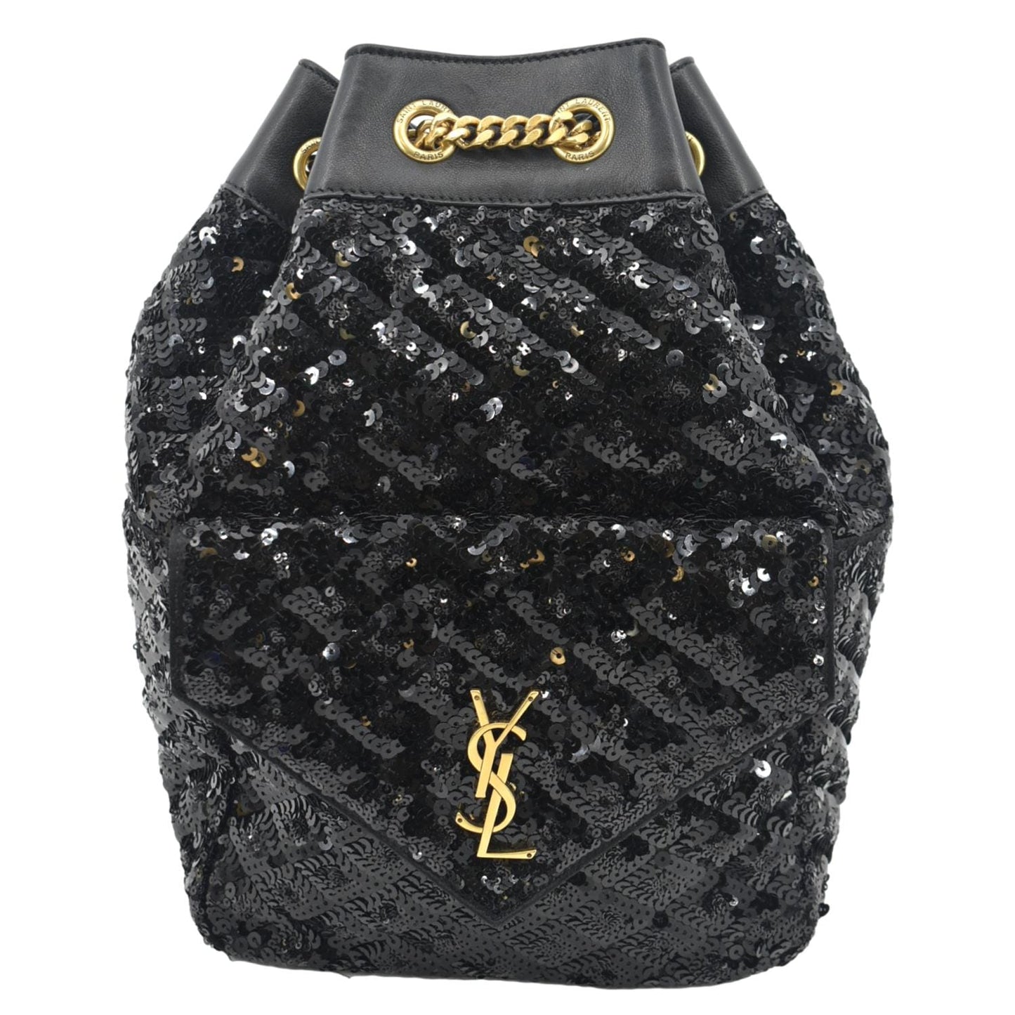 SAINT LAURENT Sequin Leather Backpack Bag Black