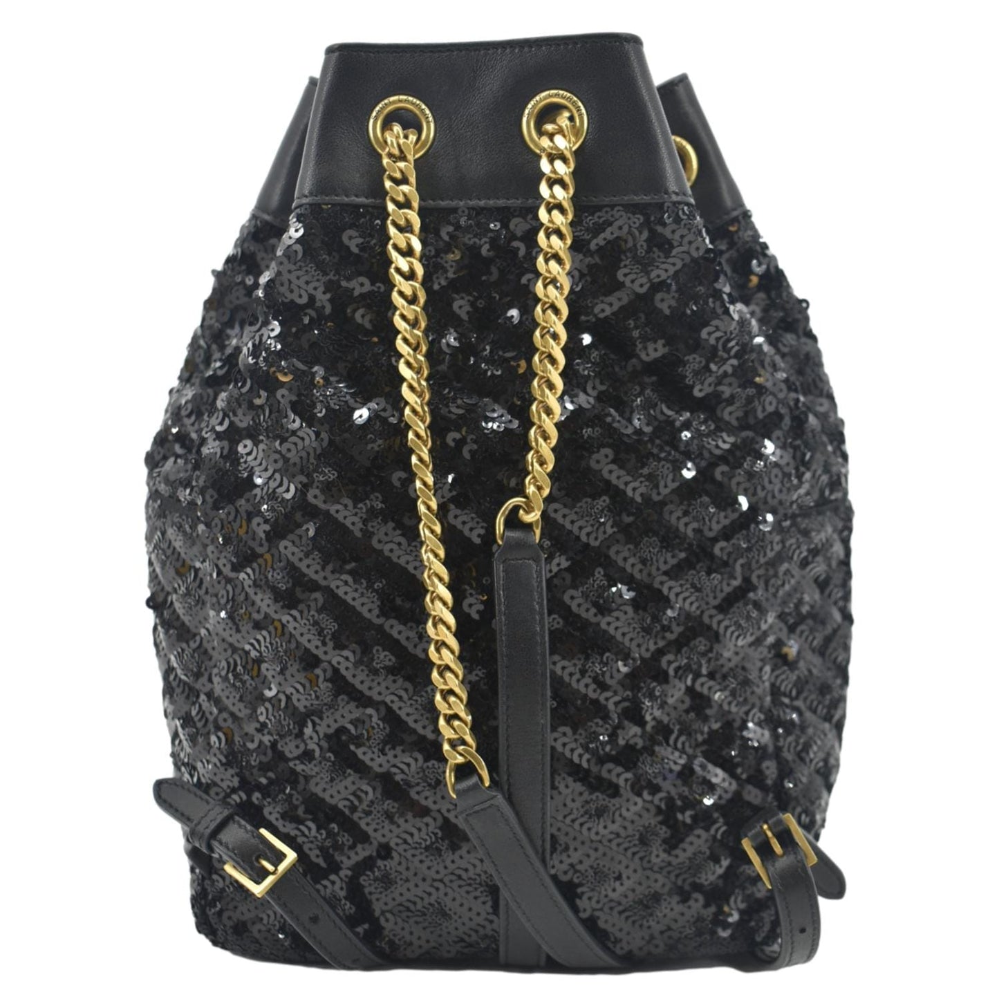 SAINT LAURENT Sequin Leather Backpack Bag Black