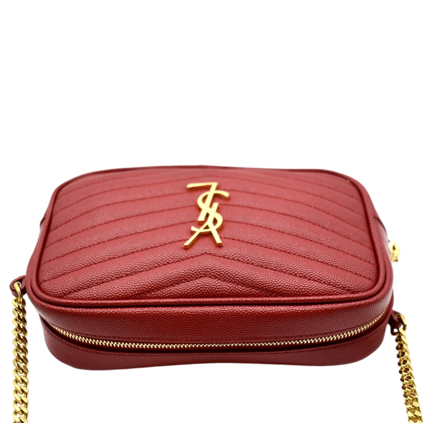 SAINT LAURENT Small Lou Chevron Leather Camera Crossbody Bag Red