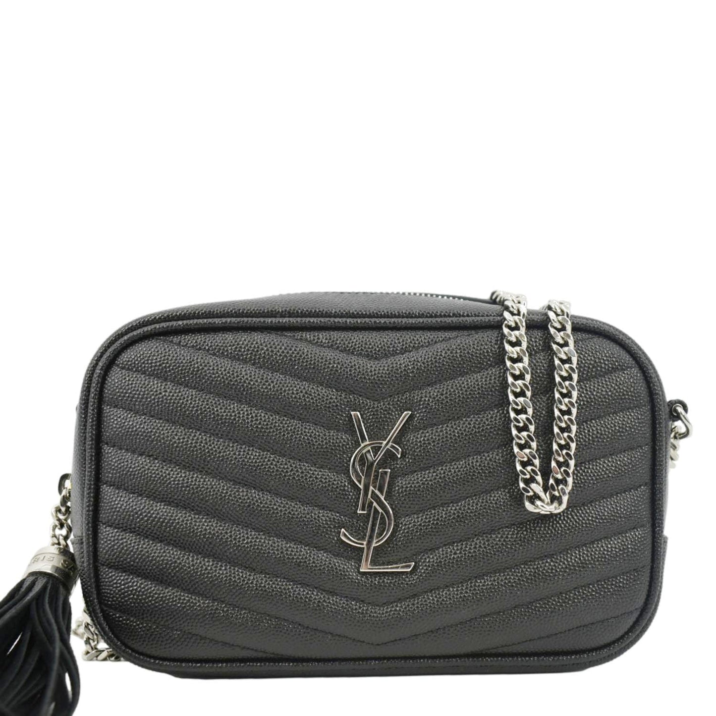 SAINT LAURENT Lou Chevron Leather Camera Crossbody Bag Black