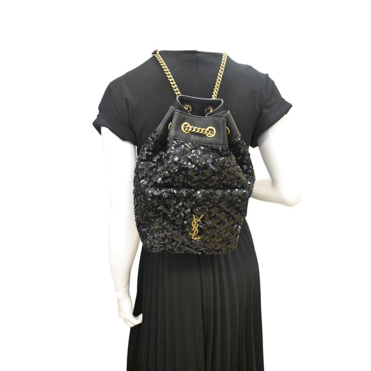 SAINT LAURENT Sequin Leather Backpack Bag Black