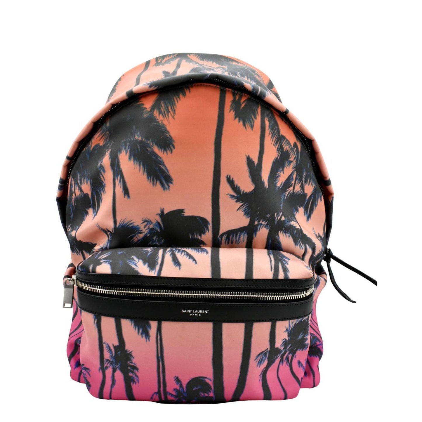 SAINT LAURENT City Palm Print Canvas Backpack Bag Orange