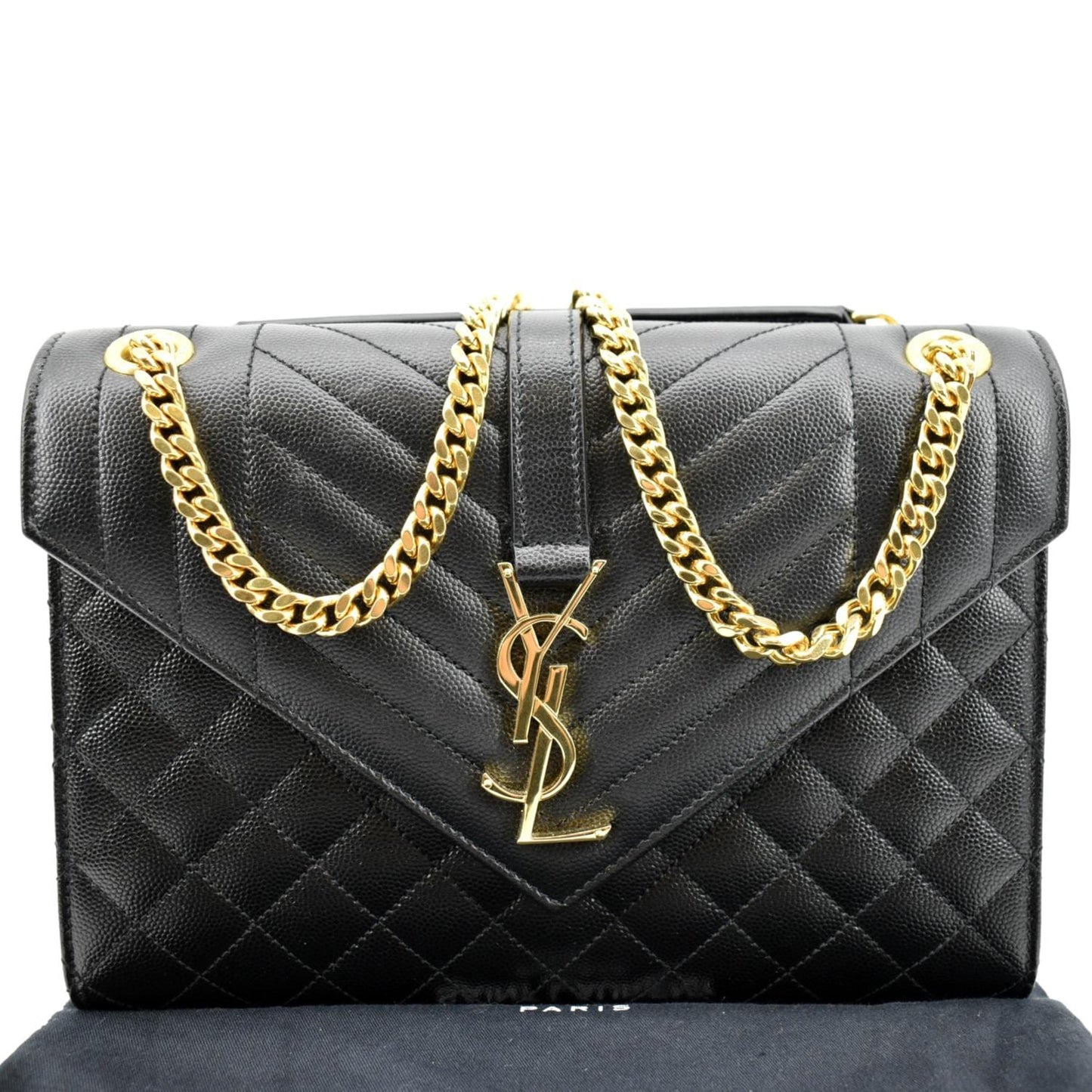 SAINT LAURENT Envelope Medium Matelasse Leather Crossbody Bag Black