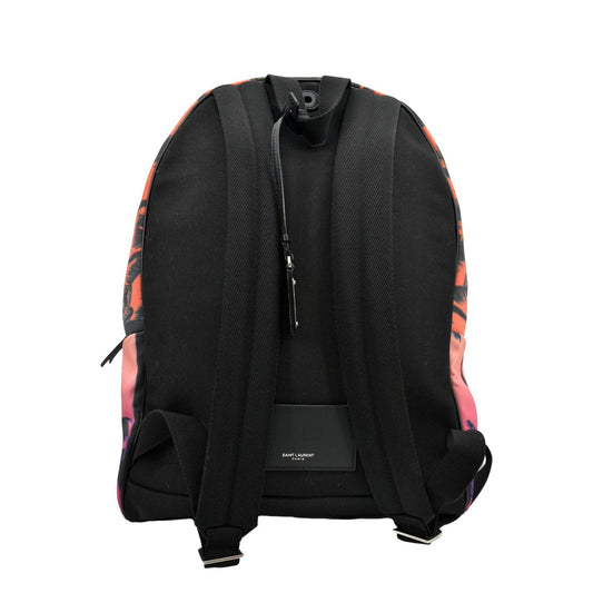 SAINT LAURENT City Palm Print Canvas Backpack Bag Orange