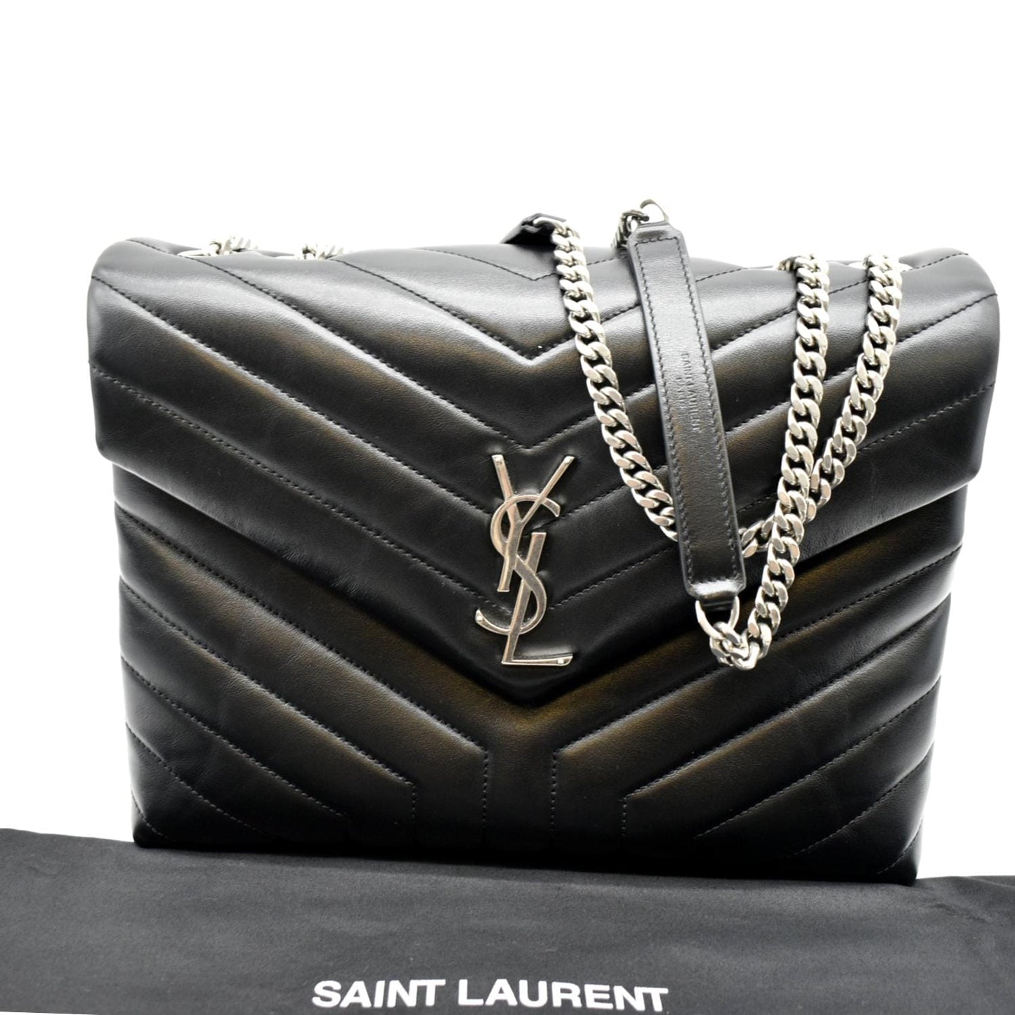 SAINT LAURENT Medium Loulou Matelasse Leather Chain Shoulder Bag Black