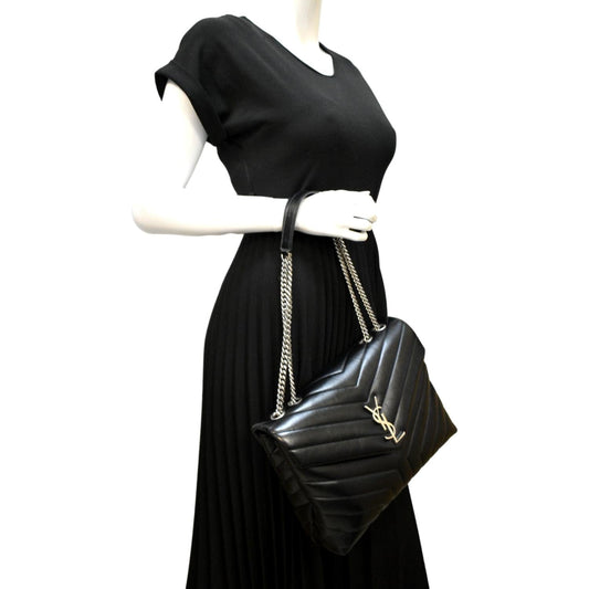 SAINT LAURENT Medium Loulou Matelasse Leather Chain Shoulder Bag Black