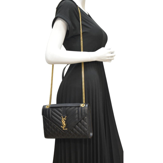 SAINT LAURENT Envelope Flap Matelasse Leather Crossbody Bag Black
