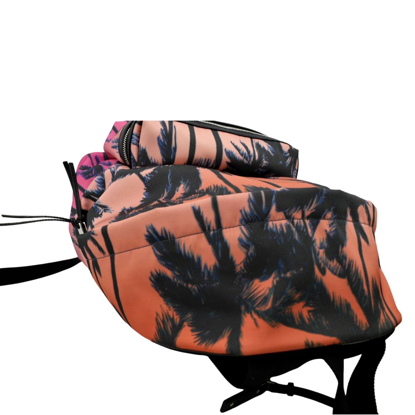 SAINT LAURENT City Palm Print Canvas Backpack Bag Orange