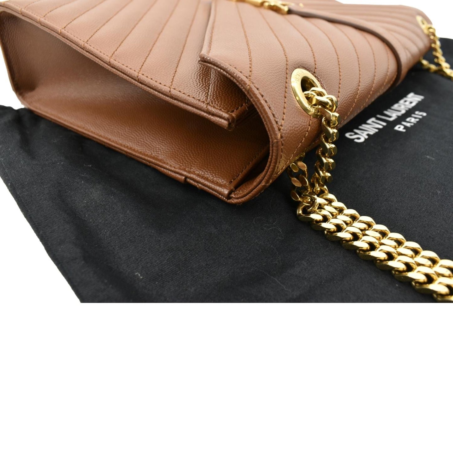SAINT LAURENT Large Envelope Mix Matelasse Leather Chain Shoulder Bag Dark Natural
