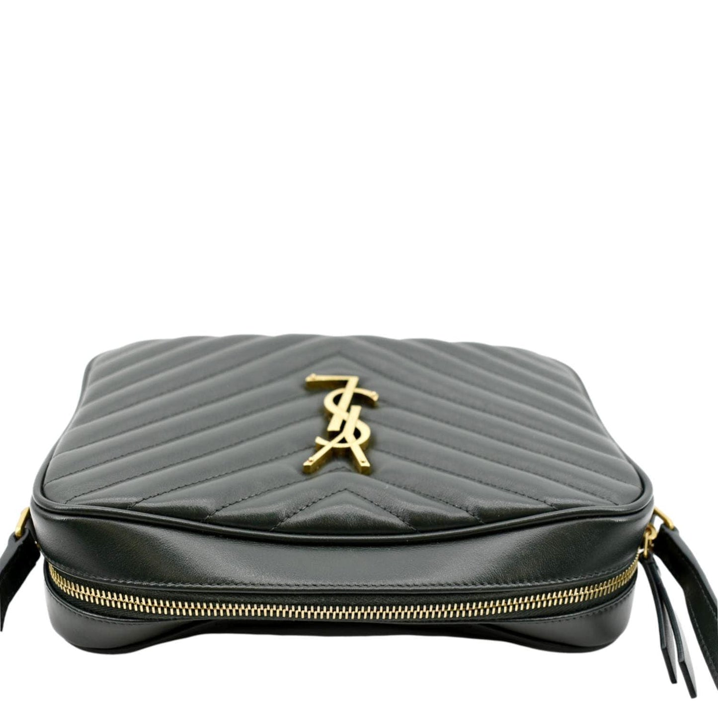 SAINT LAURENT Lou Chevron Leather Camera Crossbody Bag Green