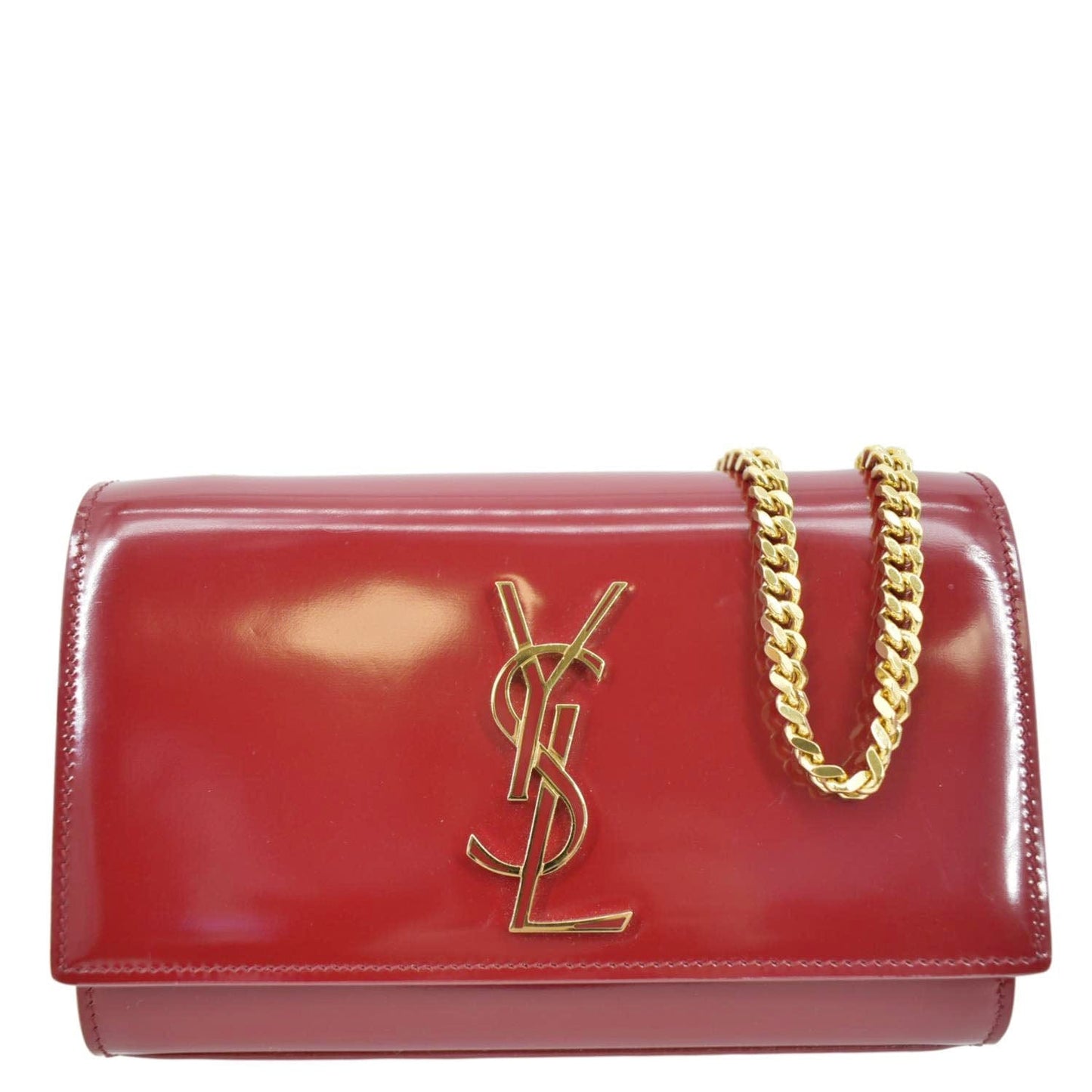SAINT LAURENT Kate Leather Chain Clutch Crossbody Bag Red