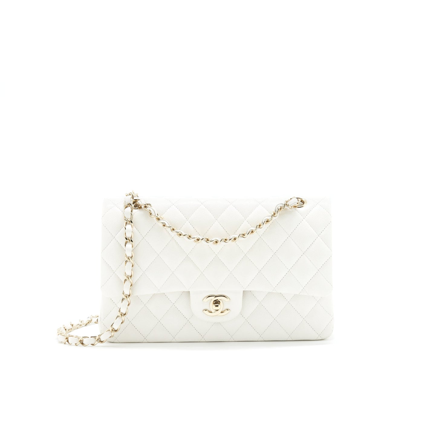 Chanel Medium Classic Double flap Bag Caviar White with L