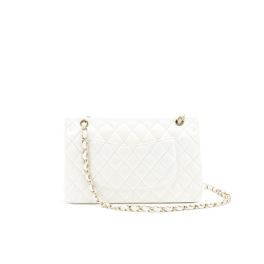 Chanel Medium Classic Double flap Bag Caviar White with L