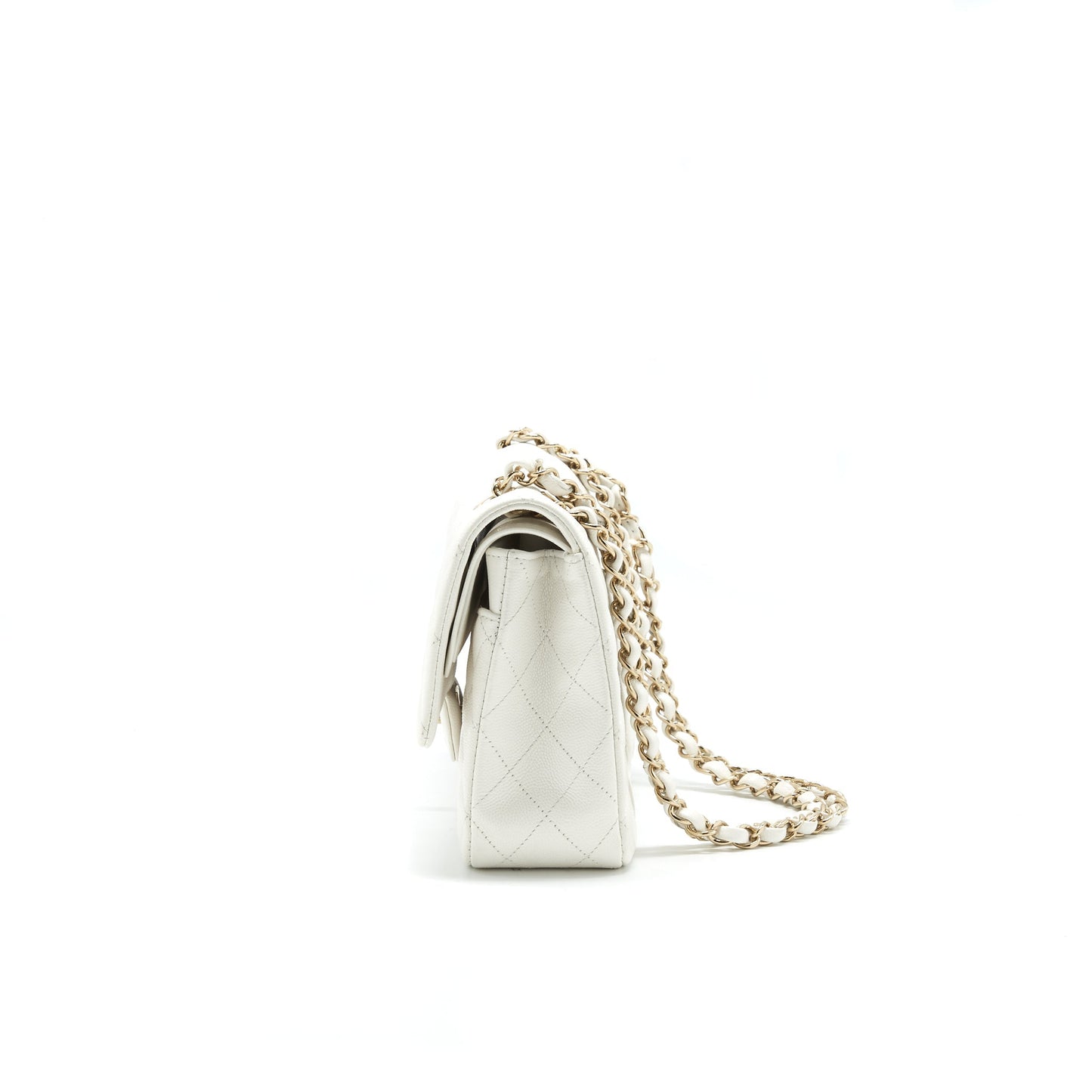 Chanel Medium Classic Double flap Bag Caviar White with L