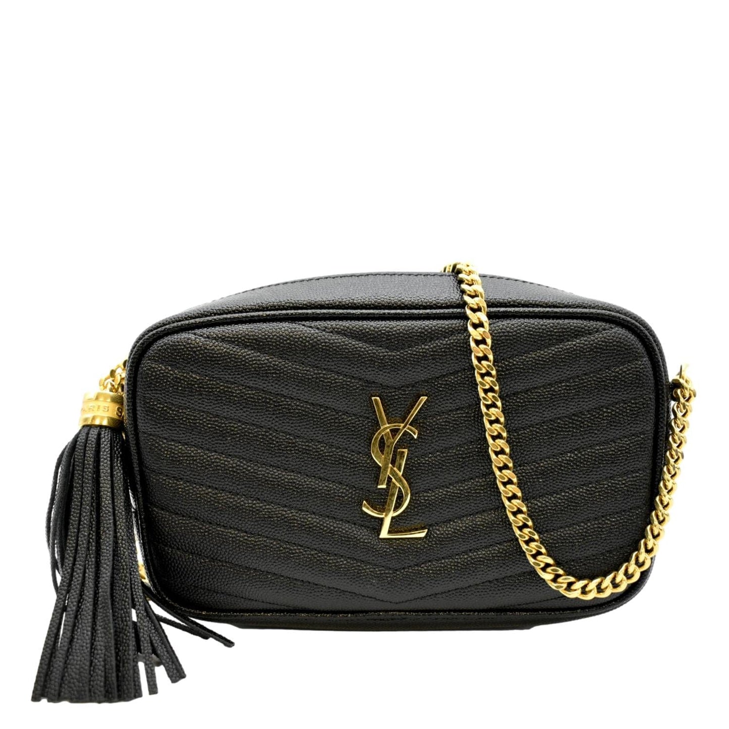 SAINT LAURENT Lou Chevron Leather Camera Crossbody Bag Black