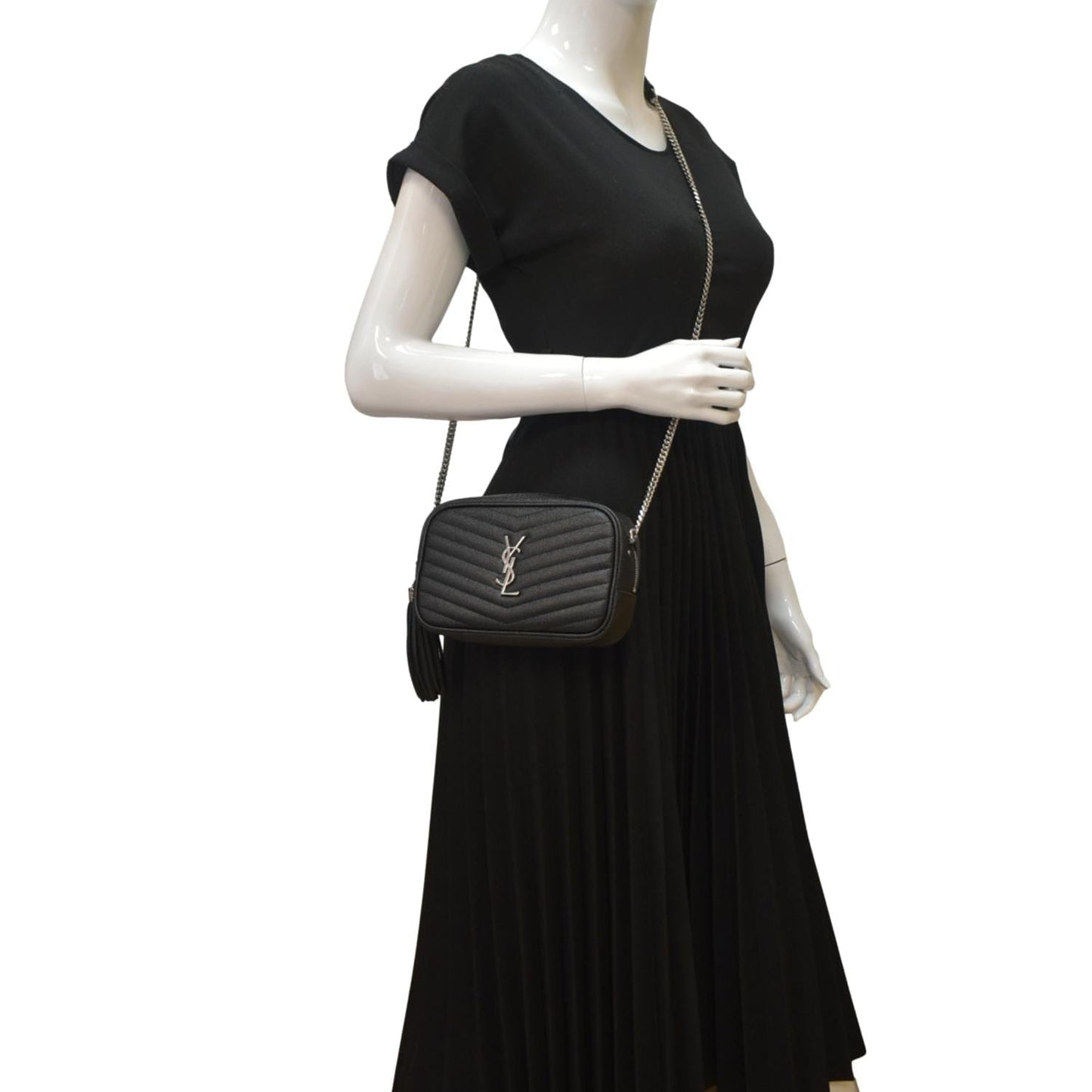 SAINT LAURENT Lou Chevron Leather Camera Crossbody Bag Black
