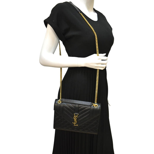 SAINT LAURENT Envelope Medium Matelasse Leather Crossbody Bag Black