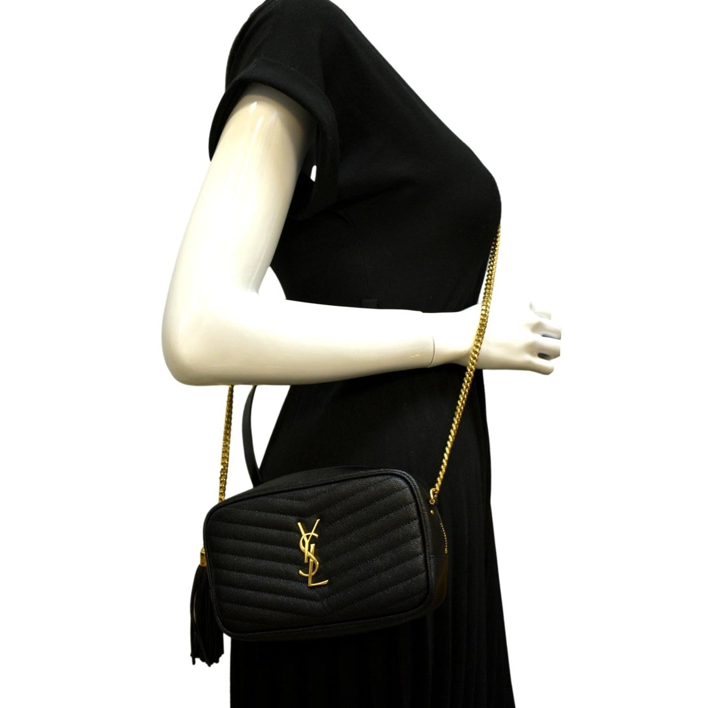 SAINT LAURENT Lou Chevron Leather Camera Crossbody Bag Black