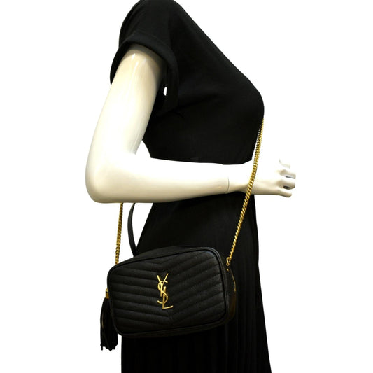 SAINT LAURENT Lou Chevron Leather Camera Crossbody Bag Black