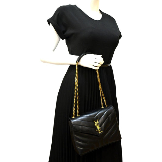 SAINT LAURENT Loulou Small Matelasse Leather Chain Shoulder Bag Black