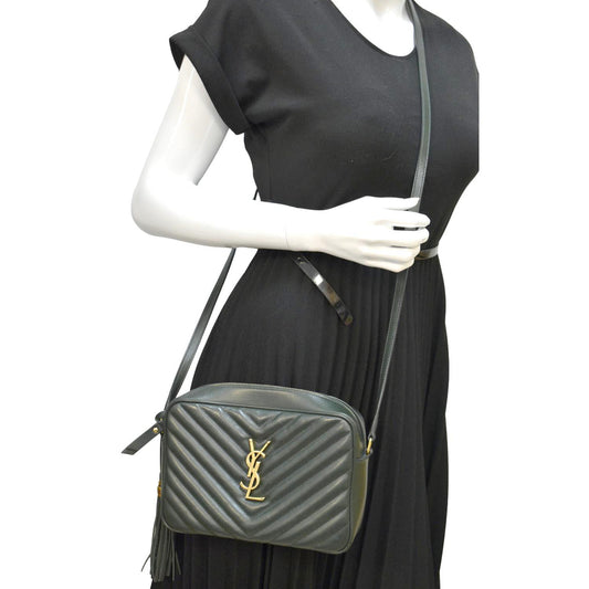 SAINT LAURENT Lou Chevron Leather Camera Crossbody Bag Green