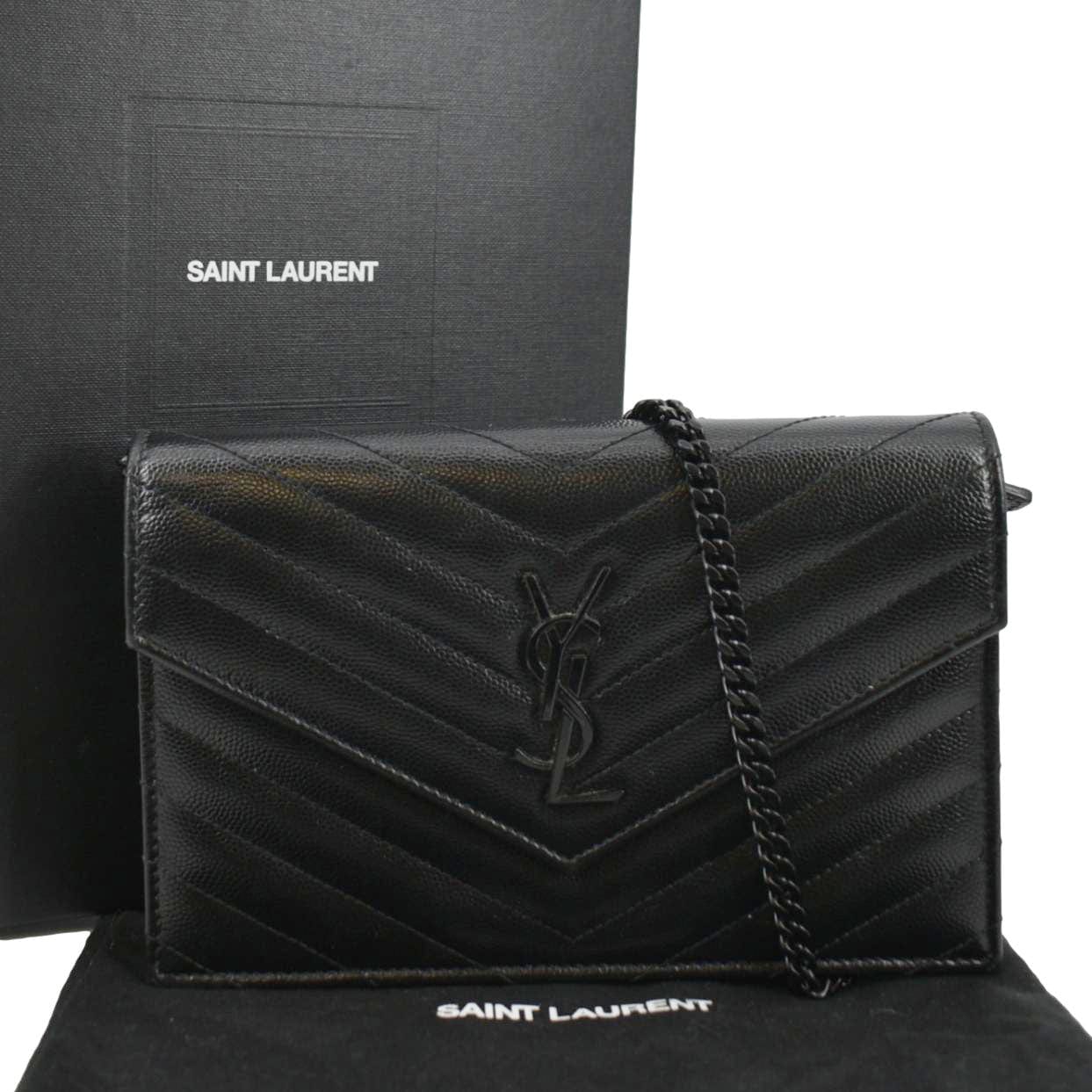 SAINT LAURENT Envelope Chain Leather Crossbody Bag Black