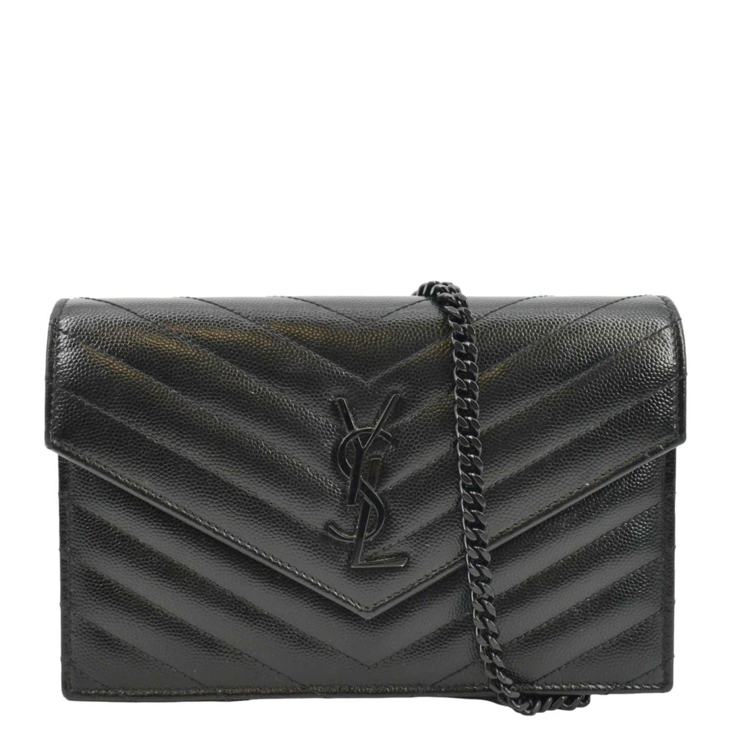 SAINT LAURENT Envelope Chain Leather Crossbody Bag Black