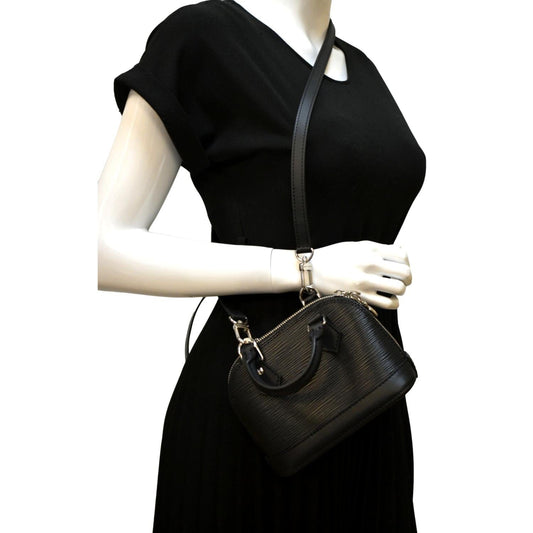 LOUIS VUITTON Nano Alma Epi Leather Top Handle Shoulder Bag Black