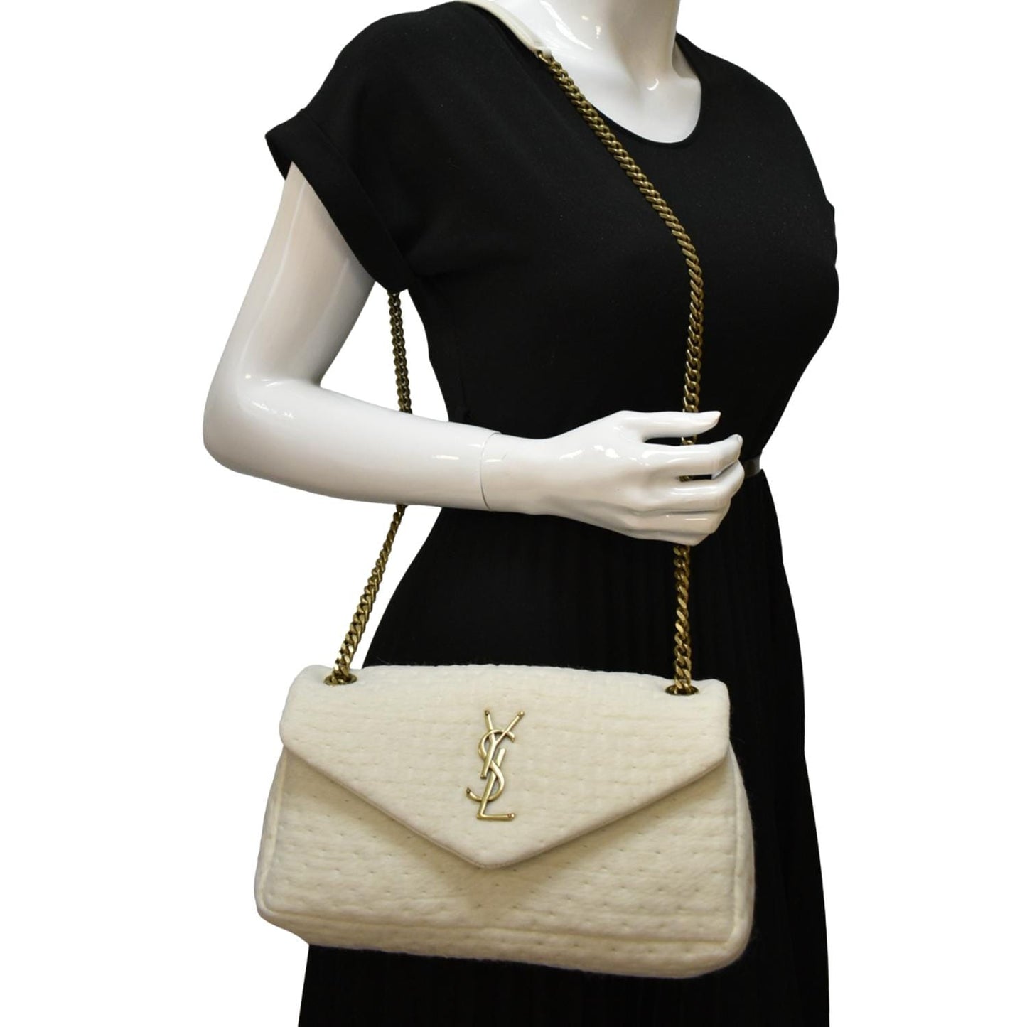 SAINT LAURENT Calypso Organza Leather Crossbody Bag White