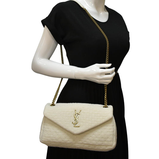 SAINT LAURENT Calypso Organza Leather Crossbody Bag White