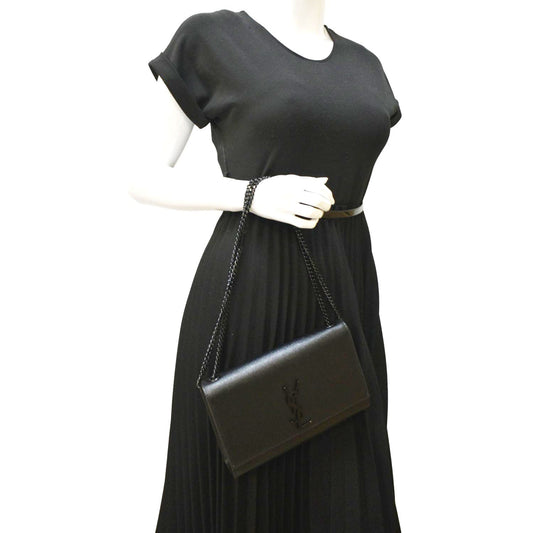 SAINT LAURENT Kate Leather Chain Clutch Crossbody Bag Black