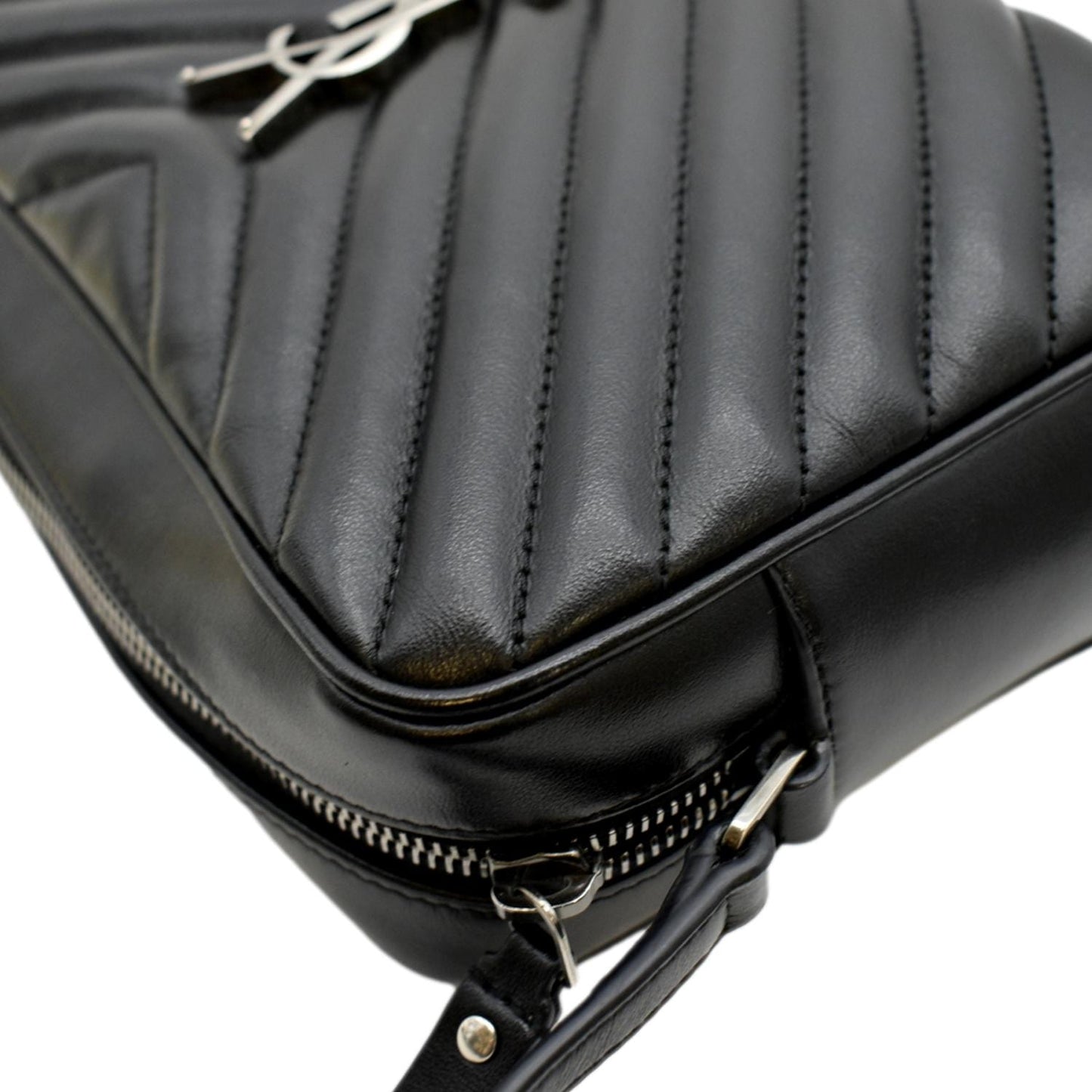 SAINT LAURENT Lou Chevron Leather Camera Crossbody Bag Black