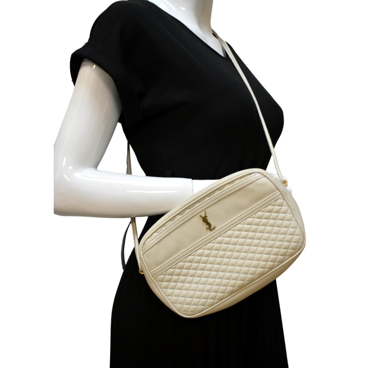 SAINT LAURENT Victoire Camera Shoulder Bag Creme
