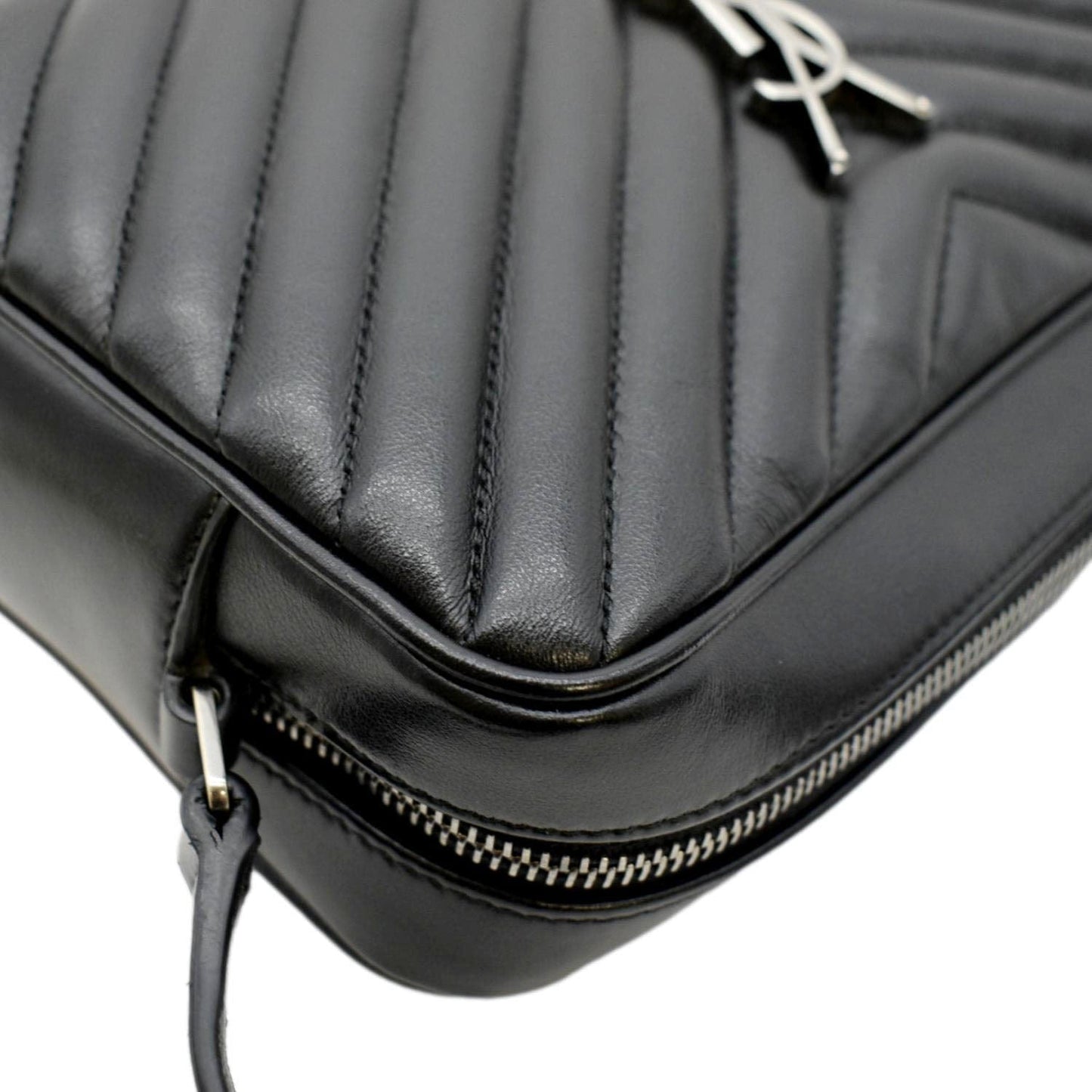 SAINT LAURENT Lou Chevron Leather Camera Crossbody Bag Black