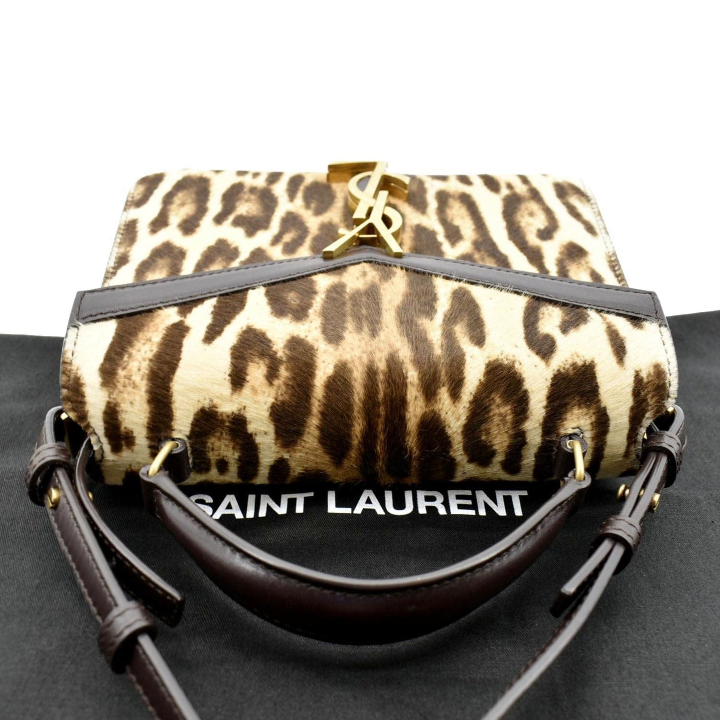 SAINT LAURENT Cassandra Leopard Print Monogram Canvas Shoulder Bag Maroon