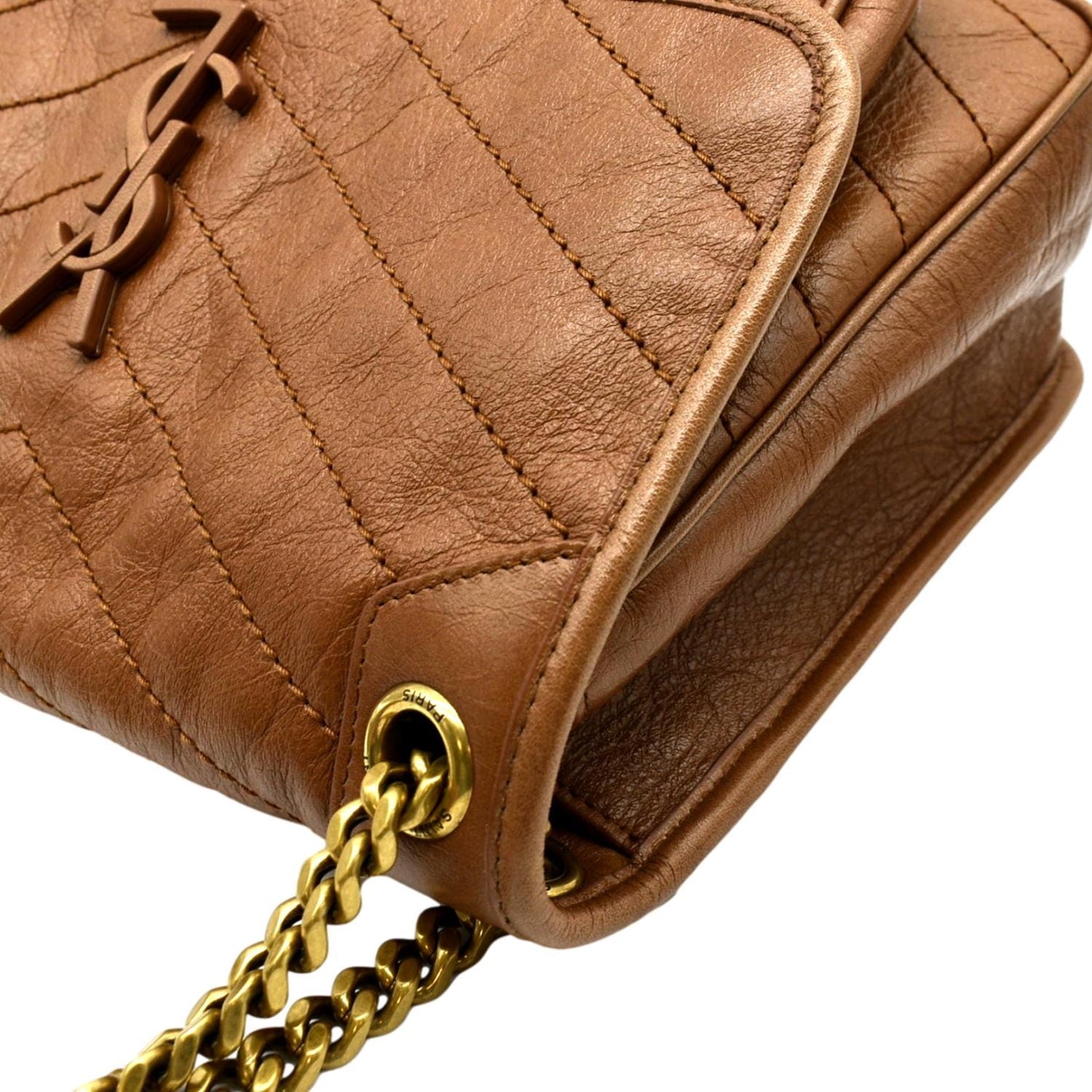 SAINT LAURENT Niki Medium Leather Crossbody Bag Dark Brown