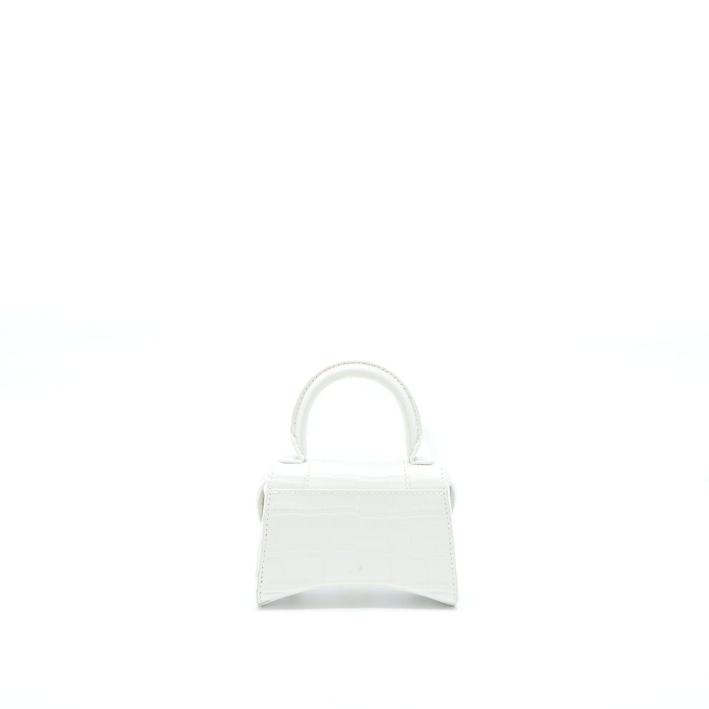 Balenciaga Mini Hourglass Purse Crocodile-Embossed Calfskin White