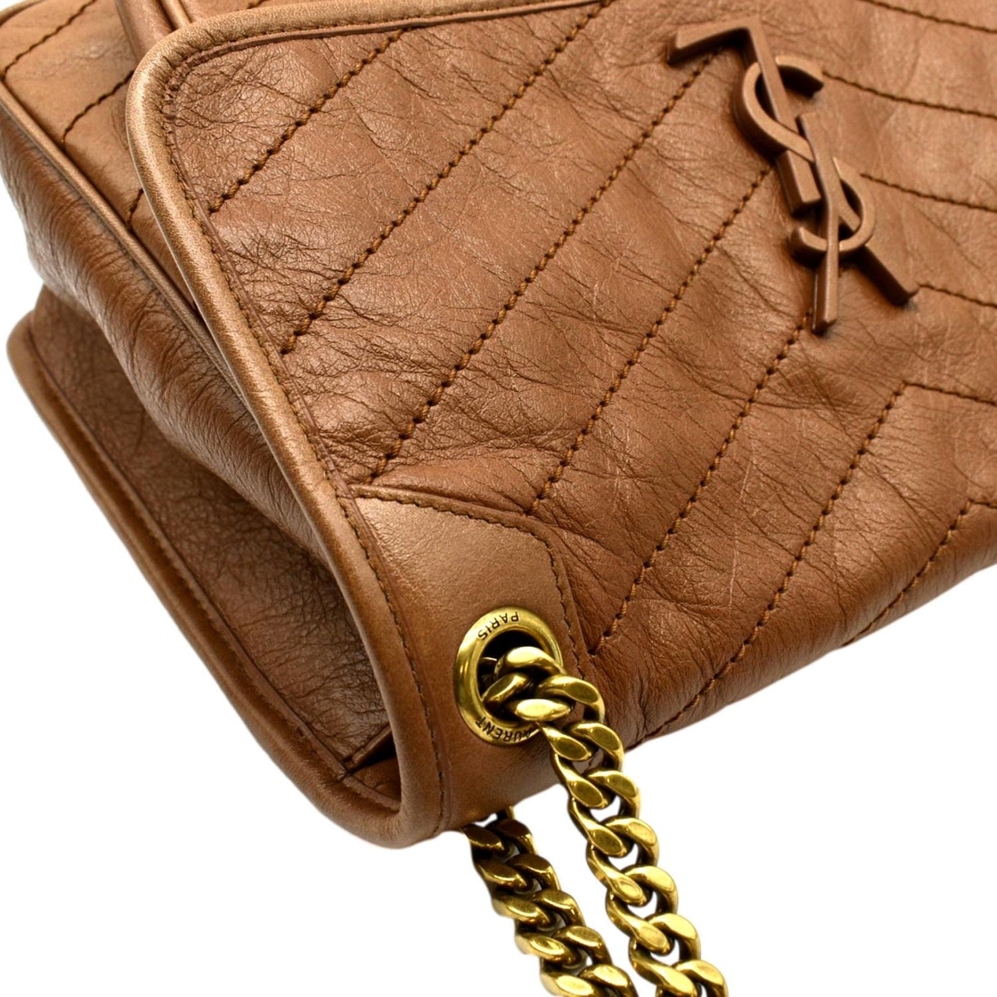 SAINT LAURENT Niki Medium Leather Crossbody Bag Dark Brown