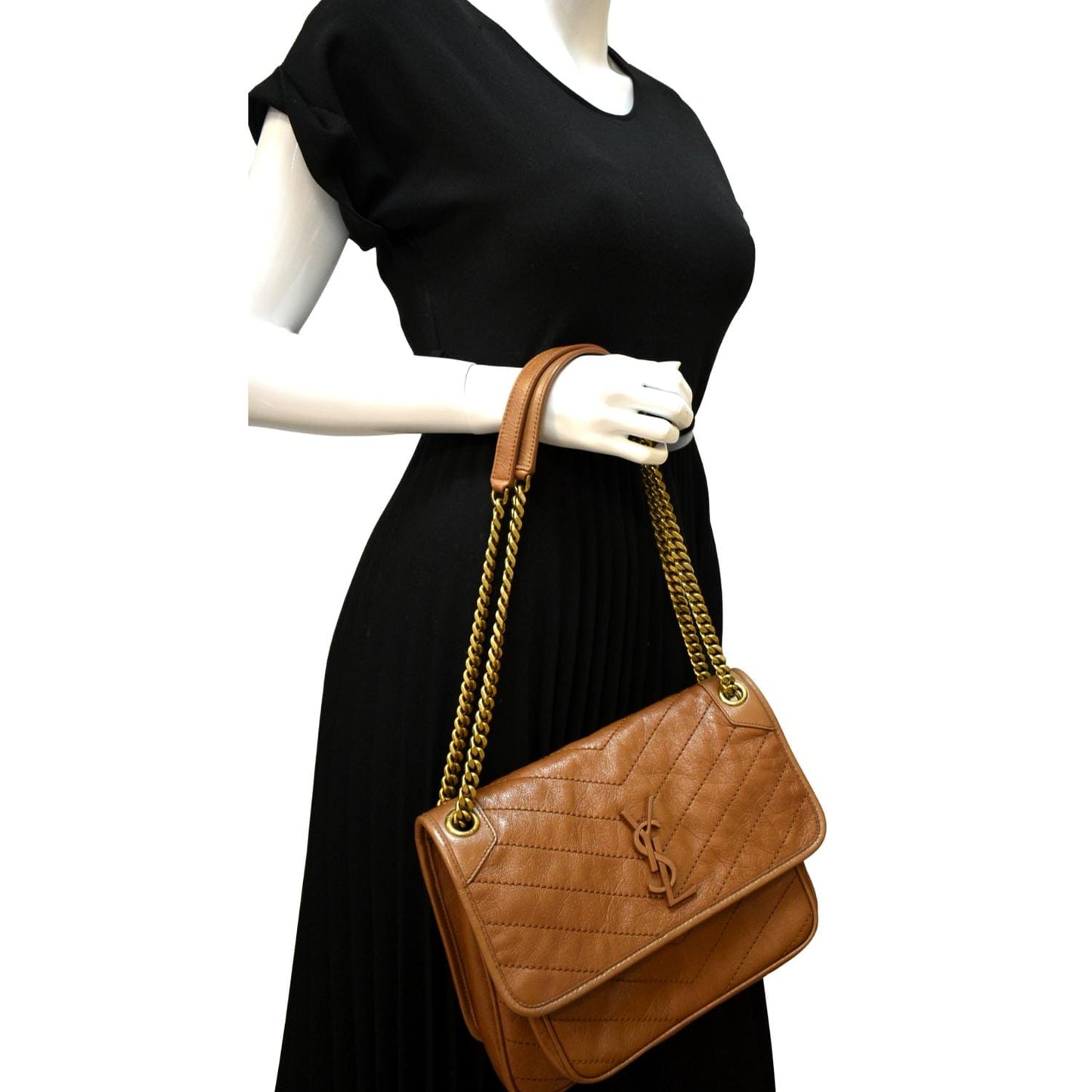 SAINT LAURENT Niki Medium Leather Crossbody Bag Dark Brown