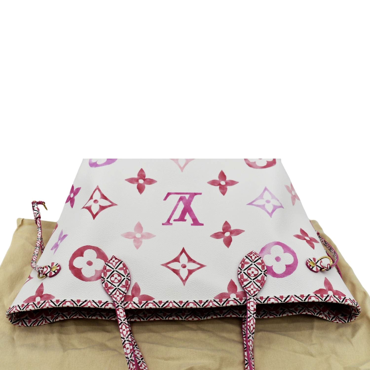 LOUIS VUITTON Giant Rose Neverfull MM Monogram Canvas Shoulder Bag White
