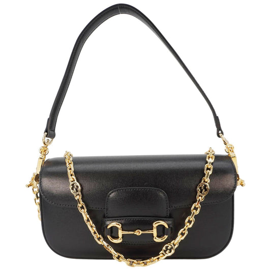 GUCCI Horsebit 1955 Small Leather Shoulder Bag Black 735178