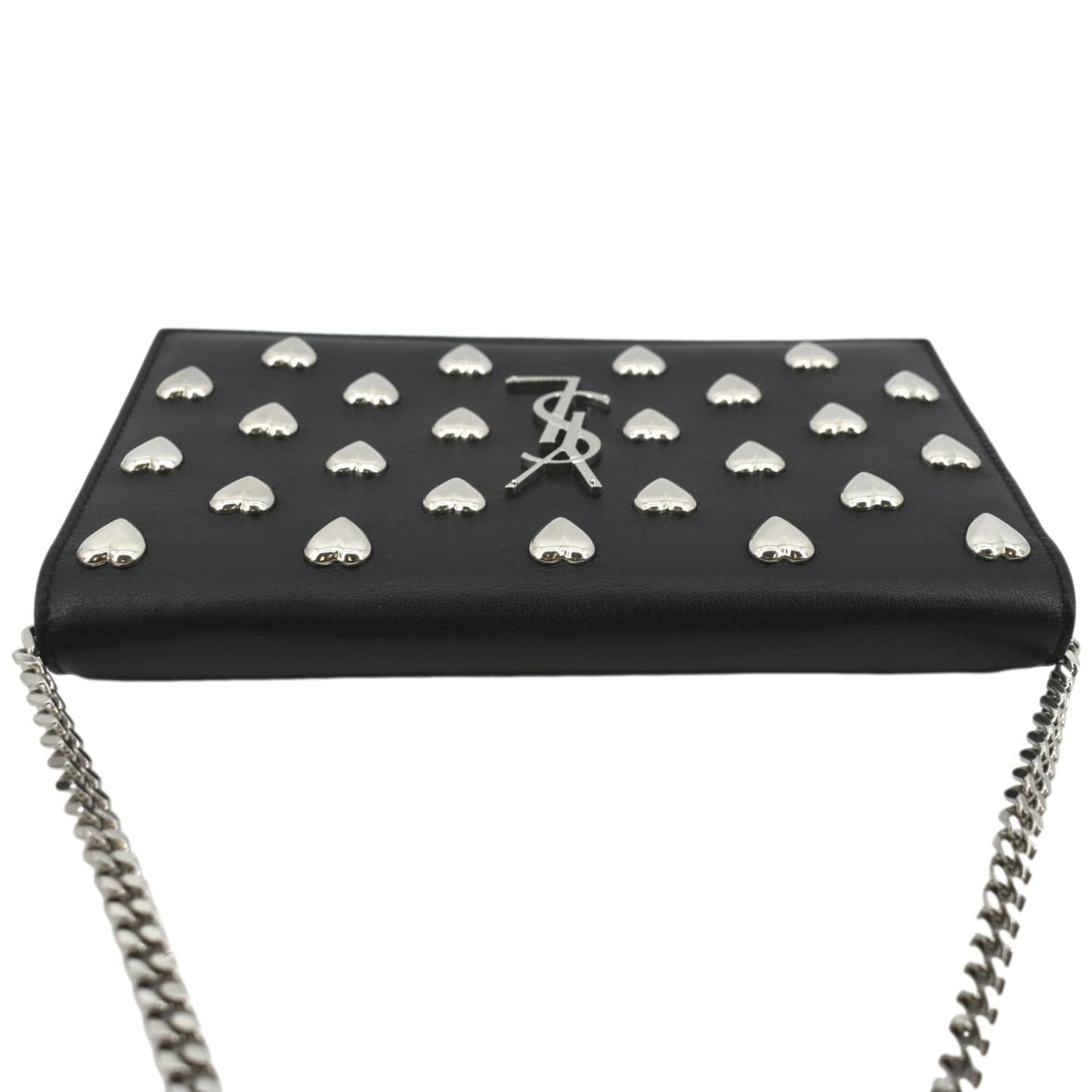SAINT LAURENT Kate Heart Studded Leather Shoulder Bag Black