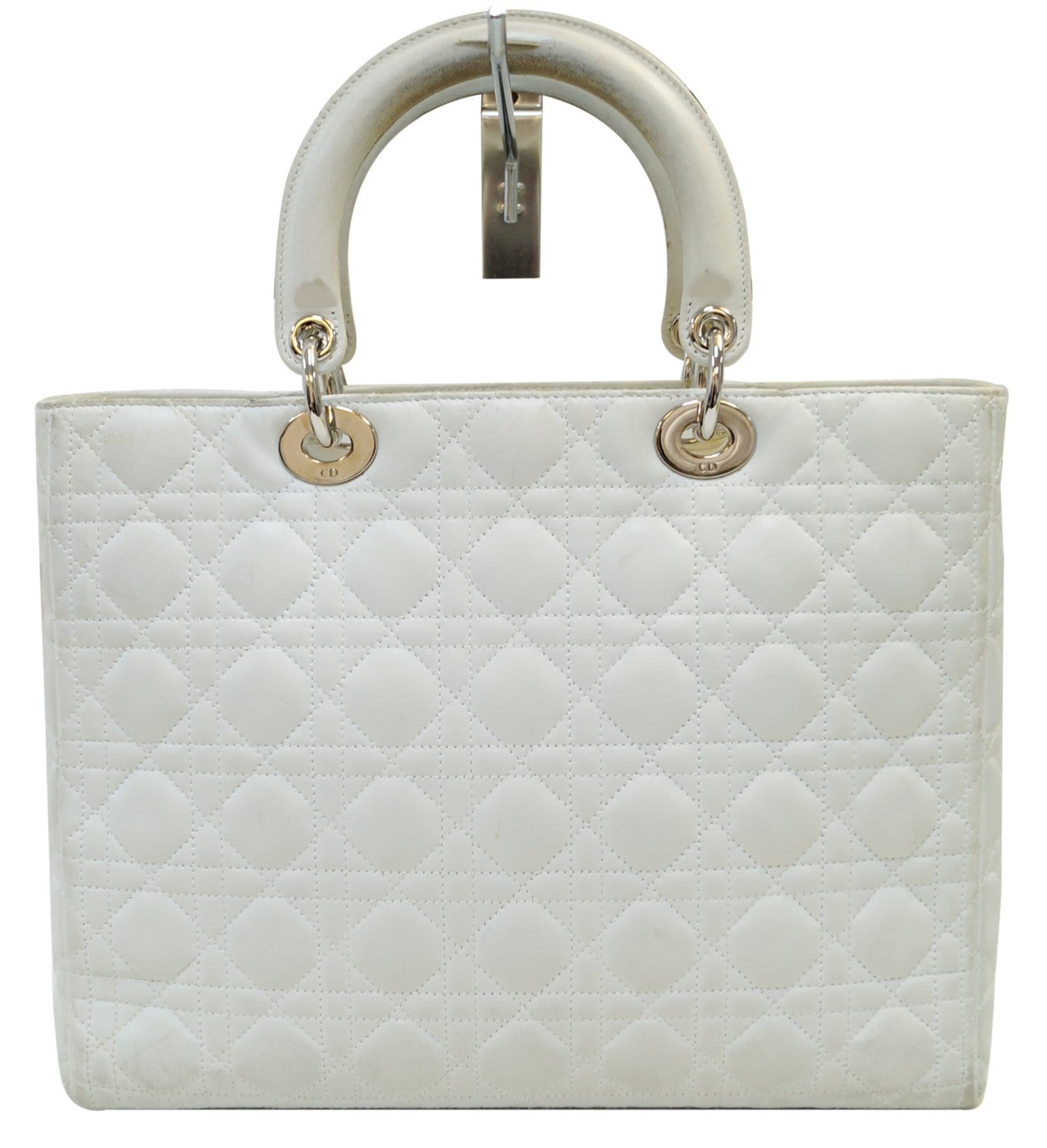 CHRISTIAN DIOR White Lambskin Leather Large Lady Dior Shoulder Bag - FINAL CALL
