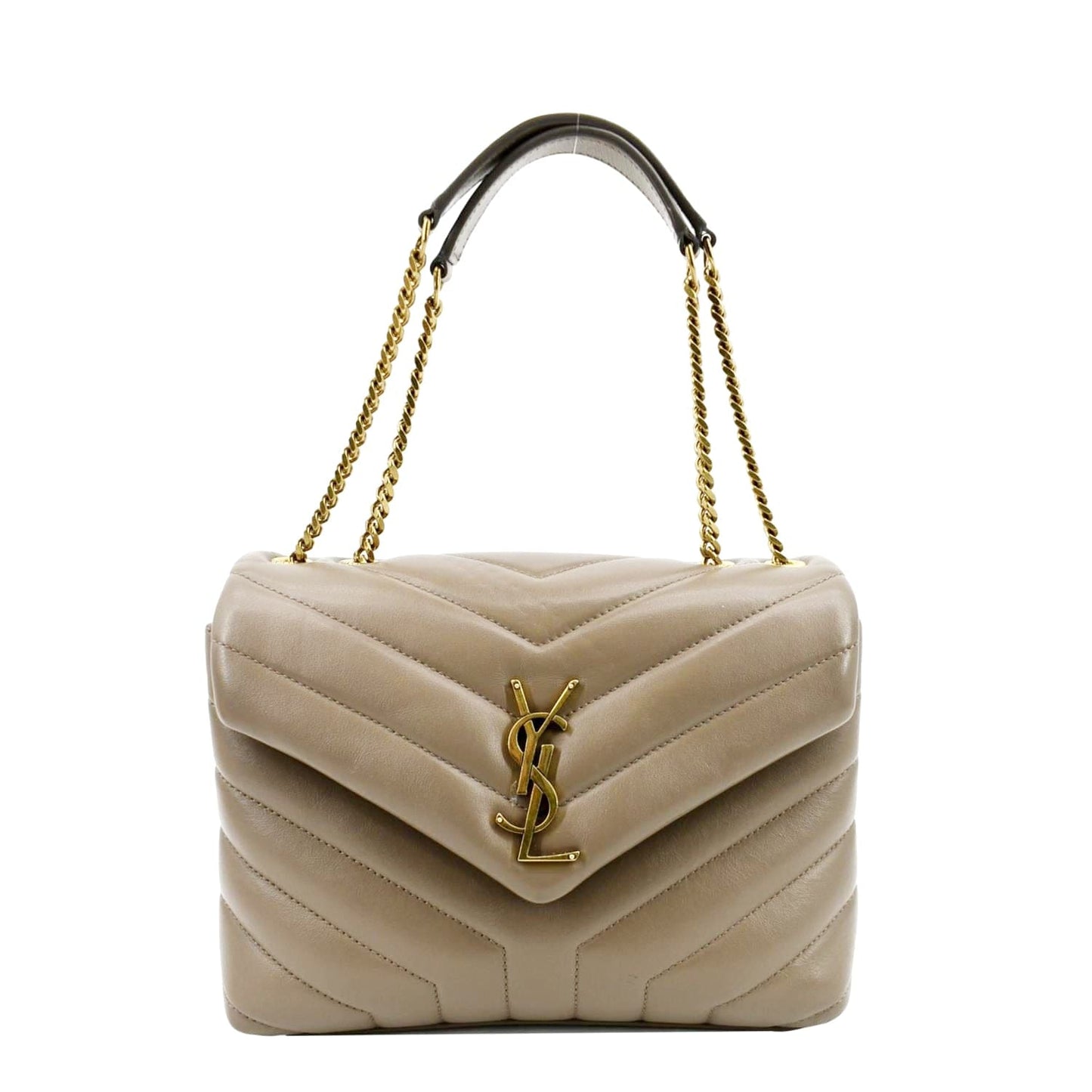SAINT LAURENT Small Loulou Quilted Leather Crossbody Bag Dark Beige