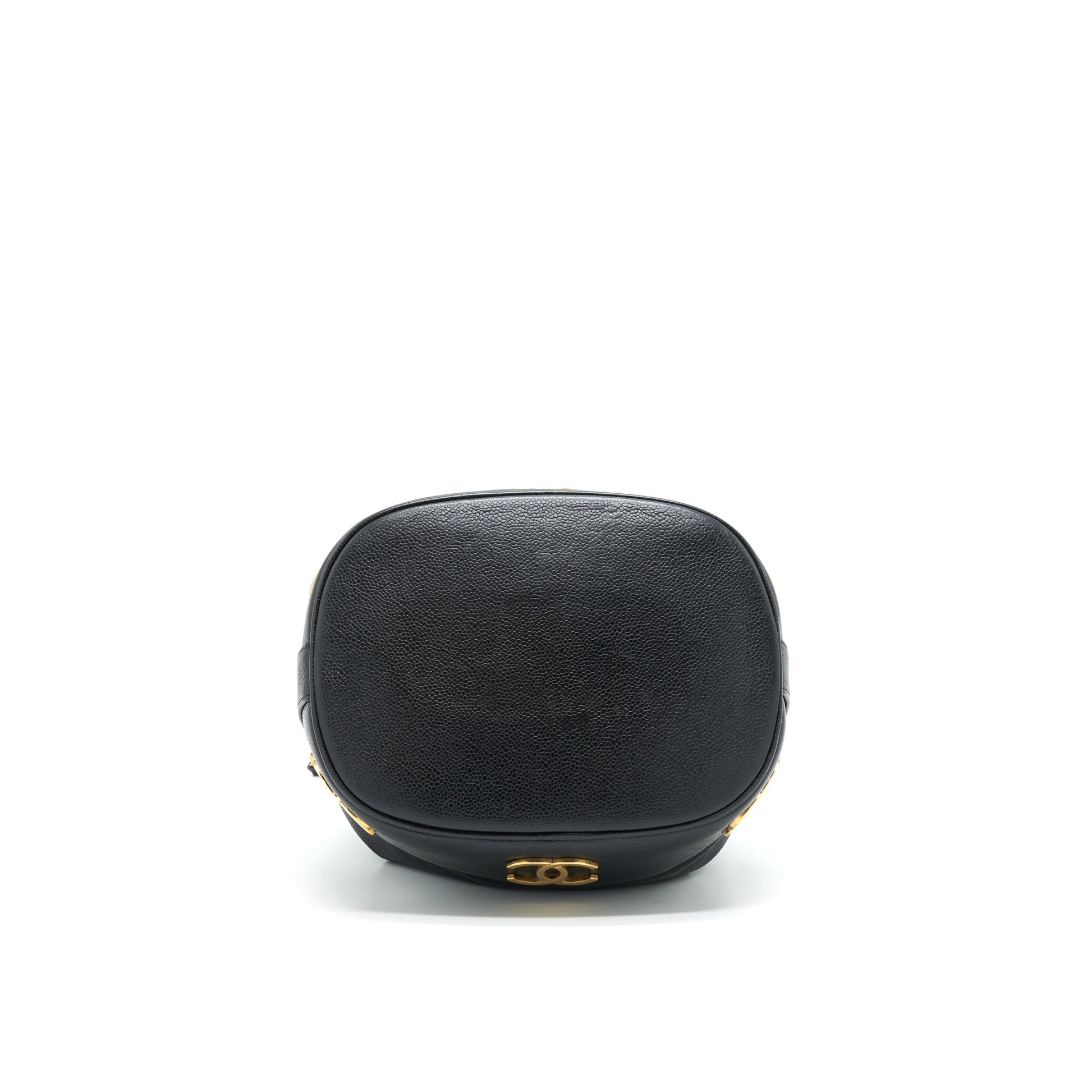 CHANEL CC Logo Pearl Crush Caviar Bucket Bag Black