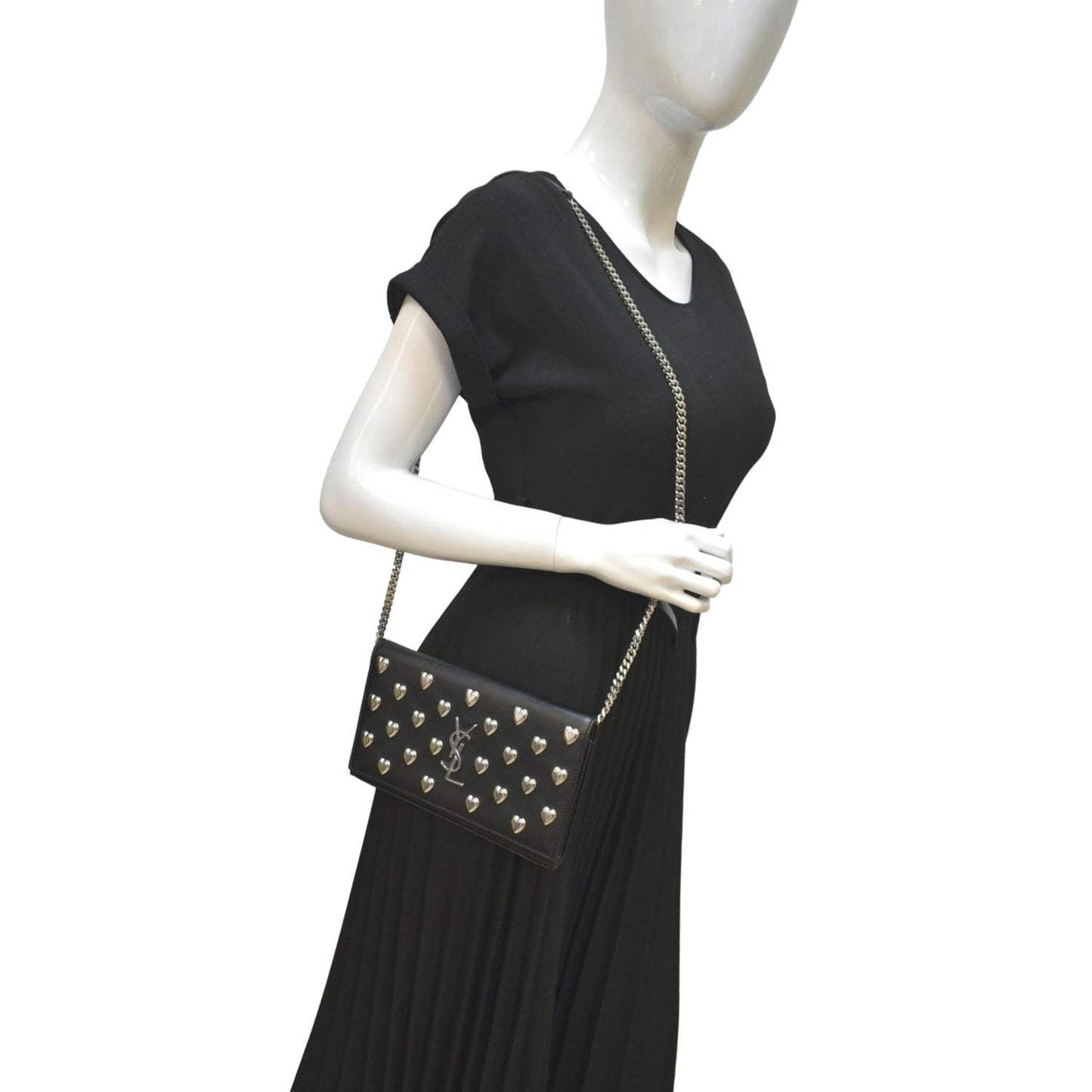 SAINT LAURENT Kate Heart Studded Leather Shoulder Bag Black